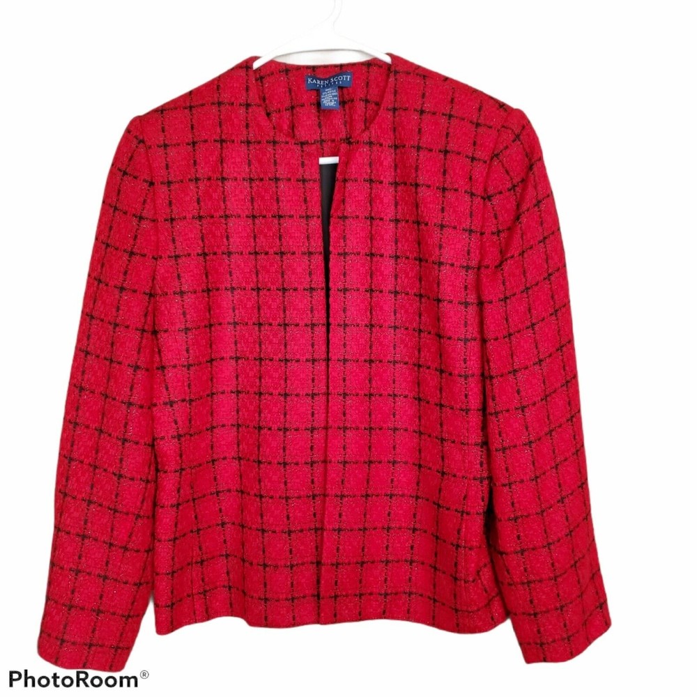 Karen Scott Red 12 Petite Lined Blazer Holiday Business